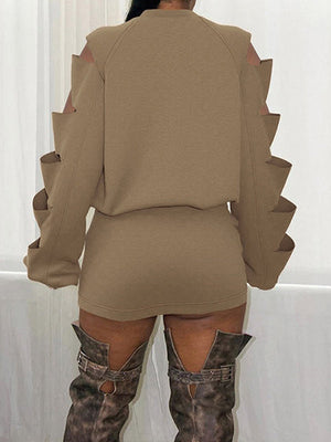 Ripped Sweatshirt & Skirt Set