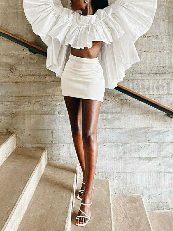 Solid High-Low Ruffle Top