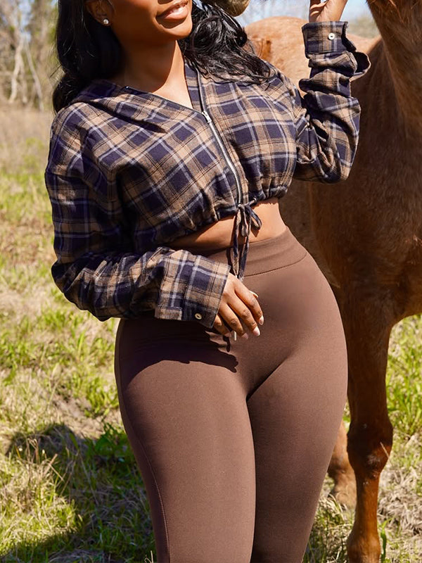 Plaid Zip-Front Hoodie