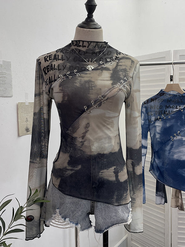 Printed Cutout Sheer Top