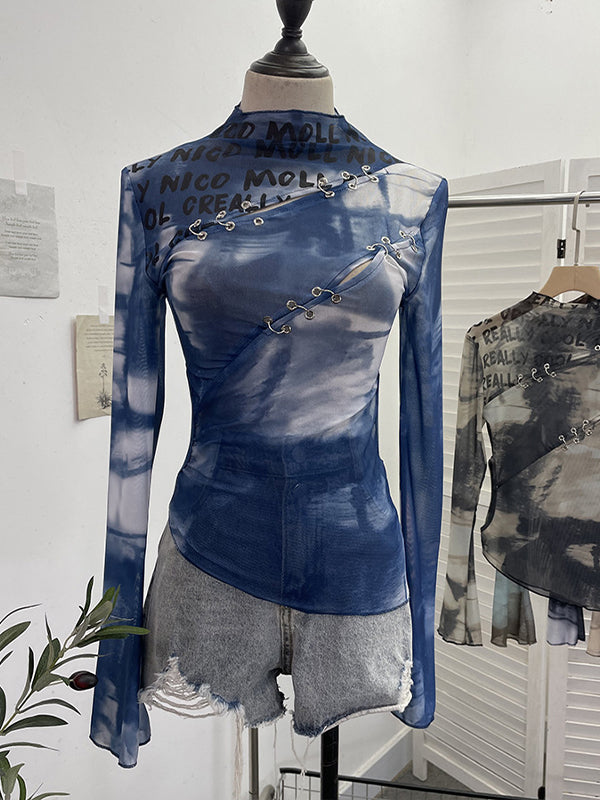 Printed Cutout Sheer Top