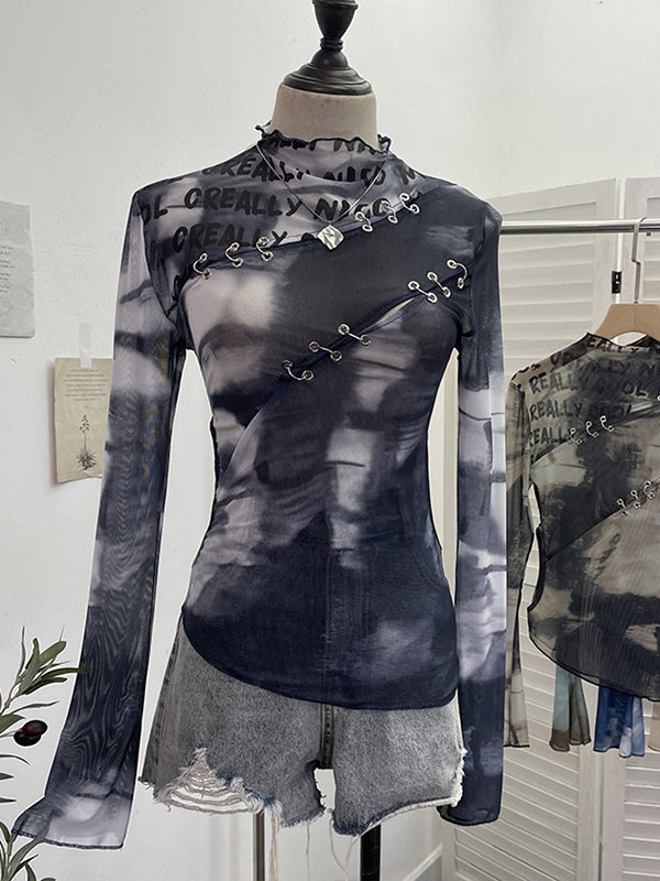 Printed Cutout Sheer Top
