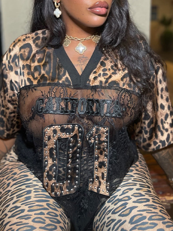 Lace-Combo Leopard Top