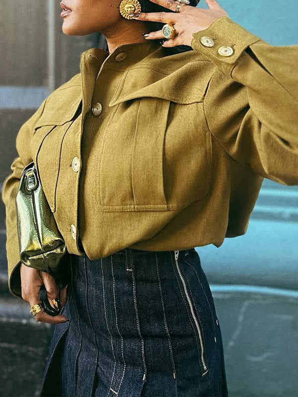 Solid Button-Front Cargo Jacket