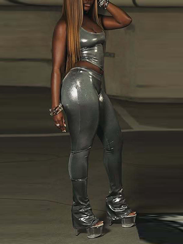Faux-Leather Tank Top & Pants Set