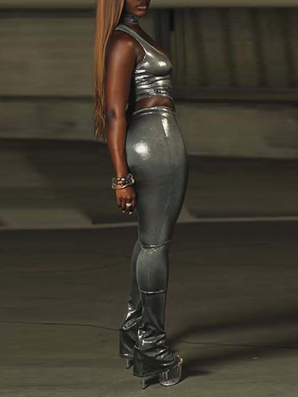 Faux-Leather Tank Top & Pants Set