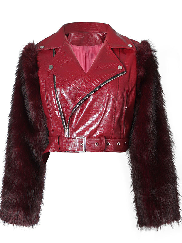 Faux-Fur Combo Faux-Leather Jacket