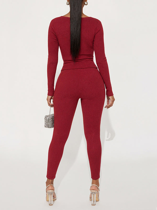 Solid Lace-Up Top & Pants Set