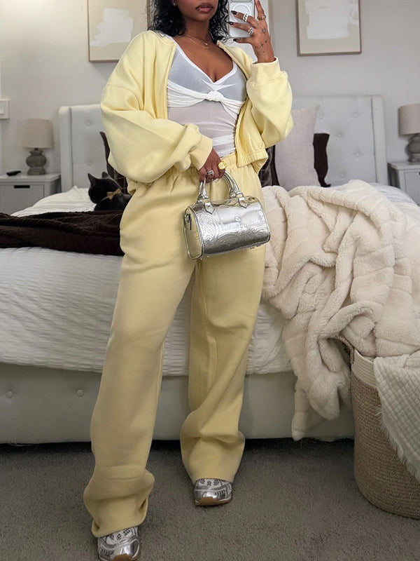 Solid Zip-Front Jacket & Pants Set