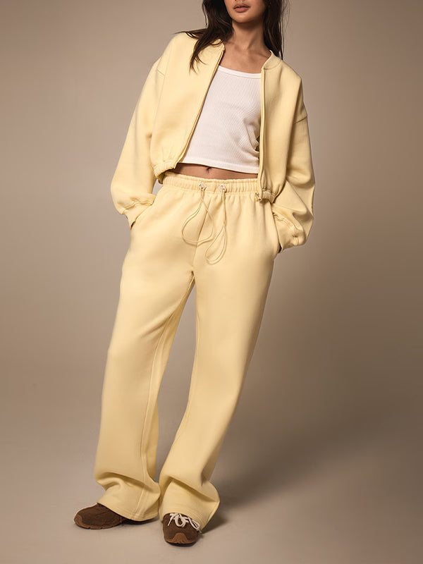 Solid Zip-Front Jacket & Pants Set