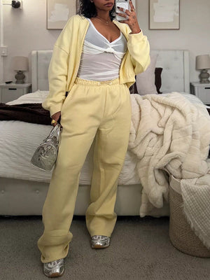 Solid Zip-Front Jacket & Pants Set