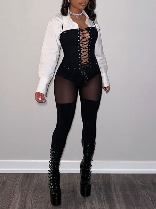 Two-Tone Lace-Up Top