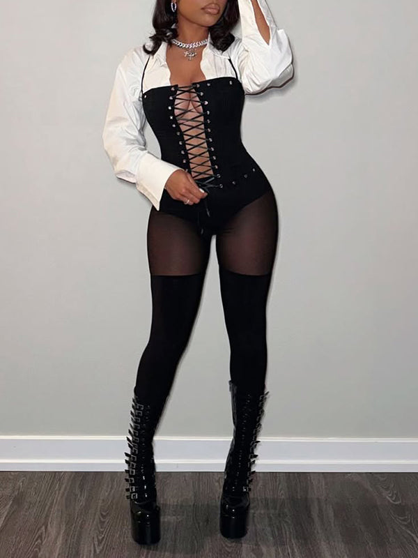 Two-Tone Lace-Up Top