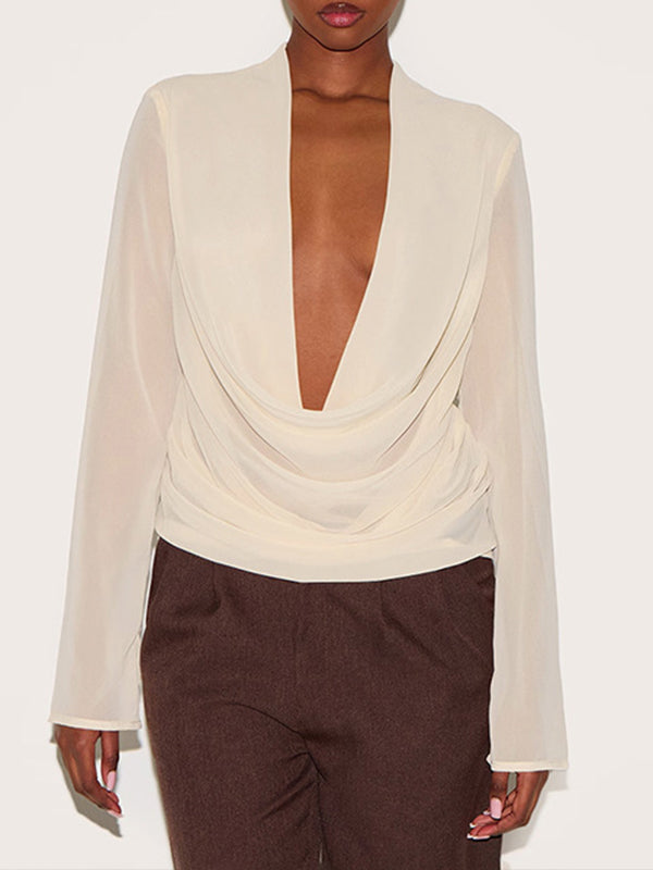 Solid Deep-V Sheer Top