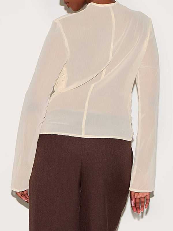 Solid Deep-V Sheer Top