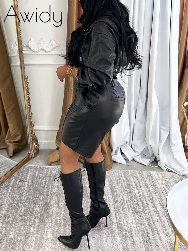 Faux-Leather Hoodie & Shorts Set