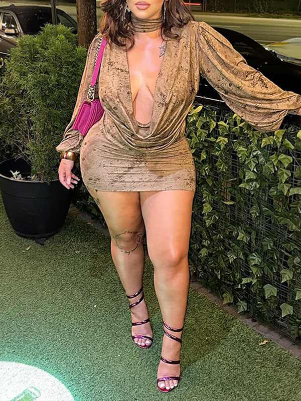 Printed Cowl-Neck Dress