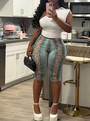 Snake-Print Capri Pants
