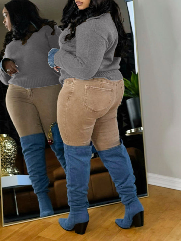 Denim Combo Polo Sweater