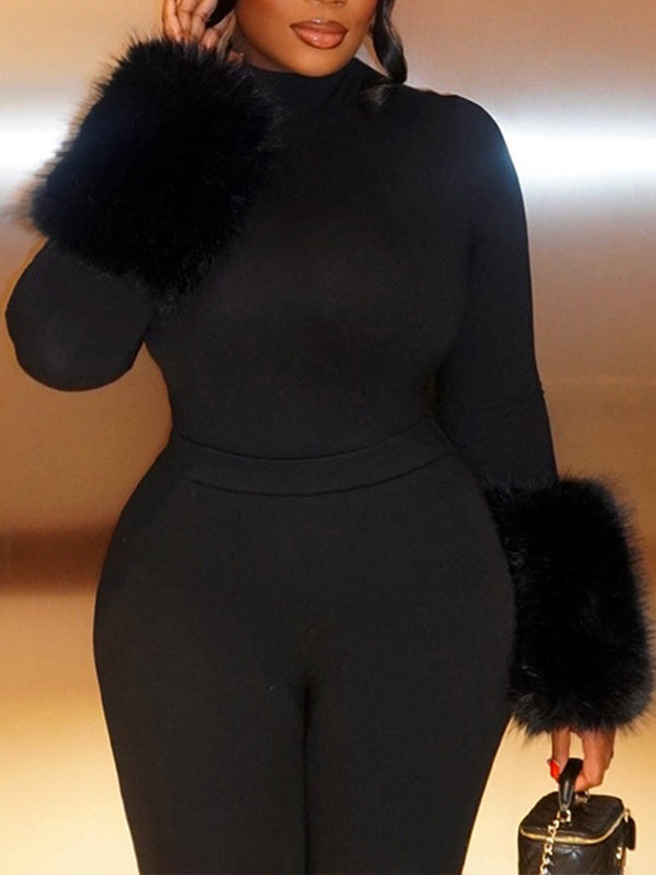 Faux-Fur Combo Bodysuit