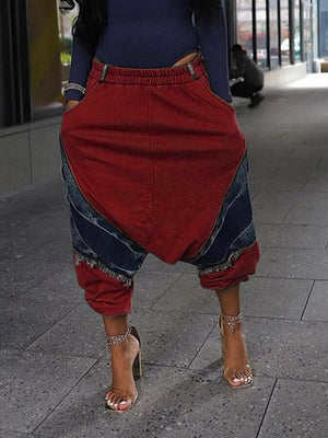 Denim Combo Harem Pants
