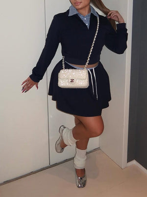 Plaid Combo Sweatshirt & Skirt Set