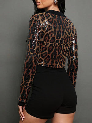 Leopard Sequin Cardigan & Shorts Set