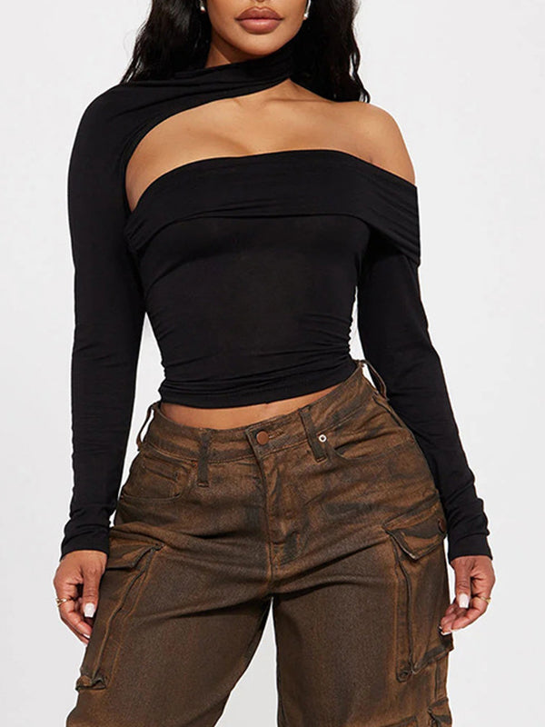 Solid Mock-Neck Cutout Tee