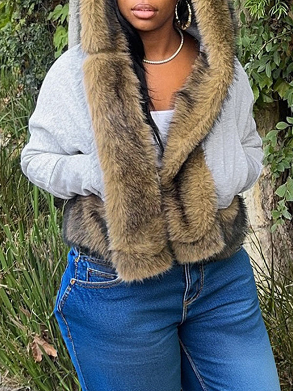 Faux-Fur Combo Hoodie Jacket