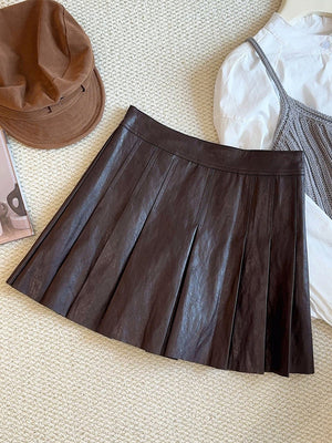 Faux-Leather Pleated Skirt