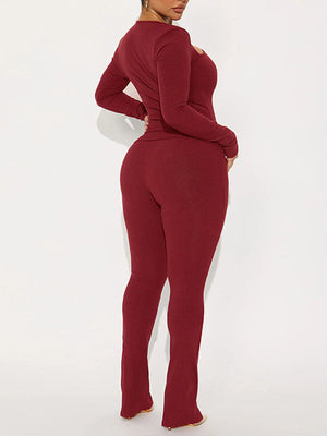 Solid Asymmetric-Neck Top & Pants Set