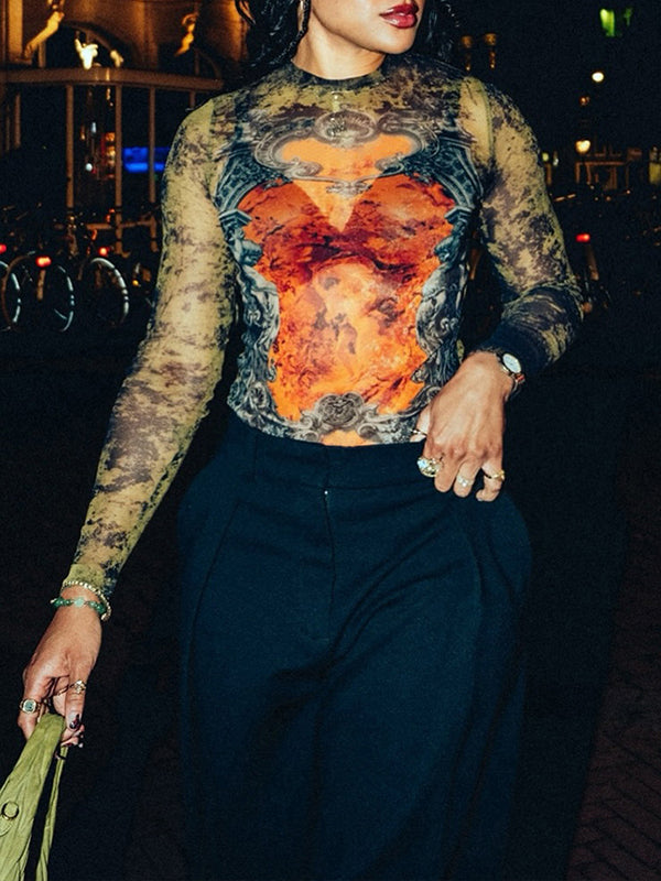 Printed Round-Neck Top