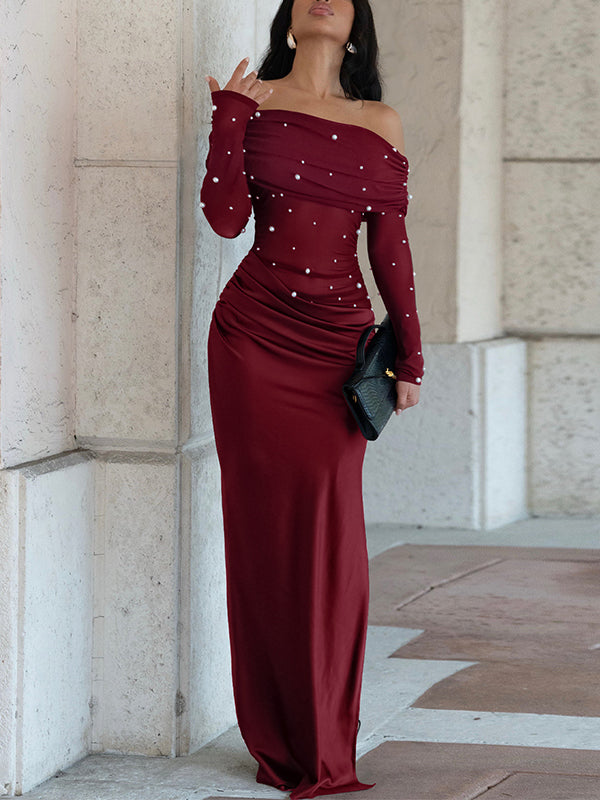 Studded Off-Shoulder Maxi Dress