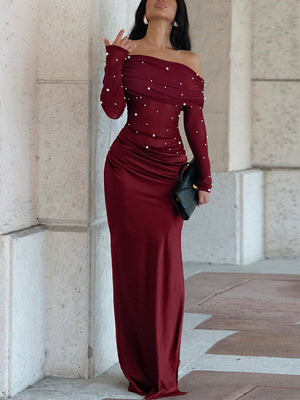 Studded Off-Shoulder Maxi Dress