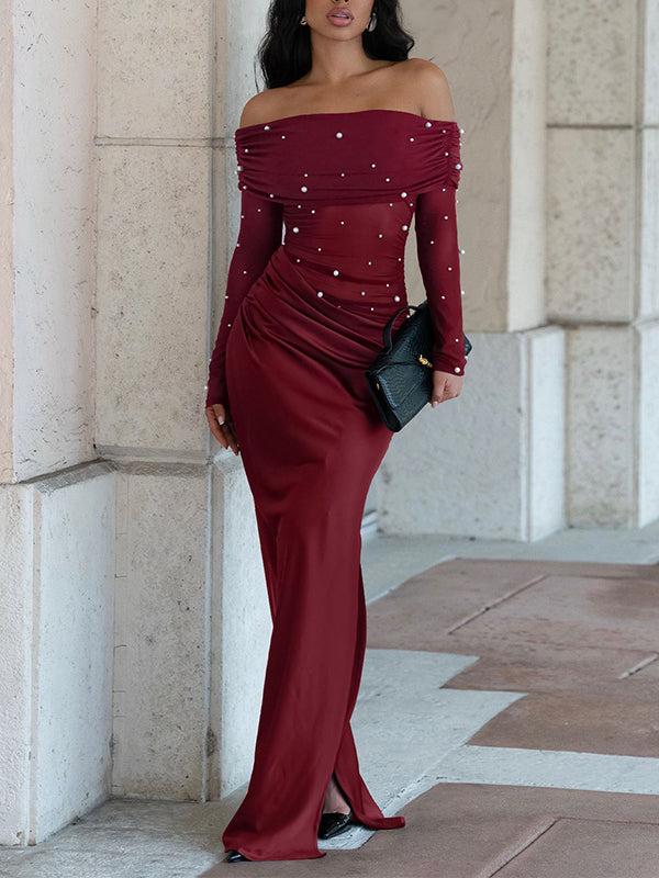 Studded Off-Shoulder Maxi Dress