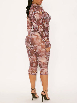 Printed Top & Tied Capri Pants Set