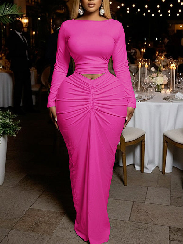 Solid Top & Ruched Skirt Set