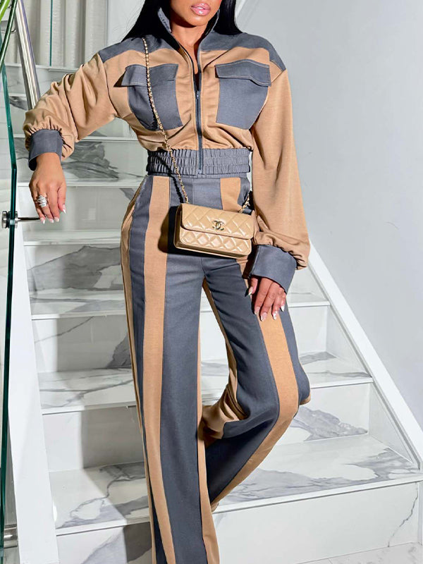 Denim-Combo Zip-Front Jacket & Pants Set