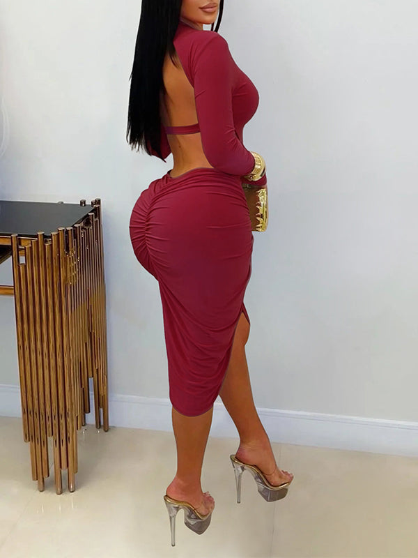 Ruched Open-Back Dress