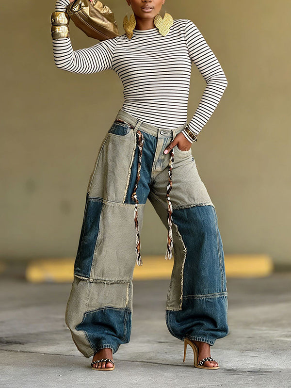 Colorblock Wide-Leg Jeans