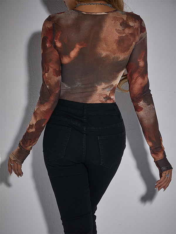 Printed Lace-Combo Bodysuit