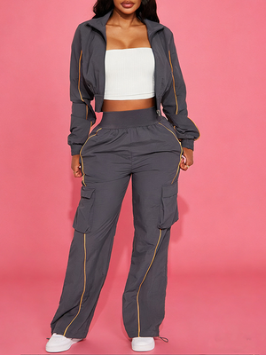 Stripe Zip-Front Jacket & Cargo Pants Set