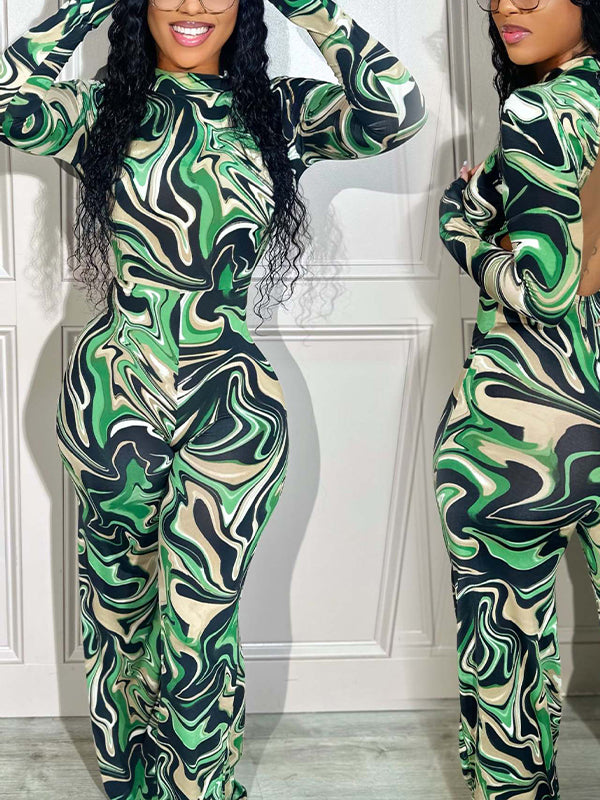 Printed Open-Back Jumpsuit