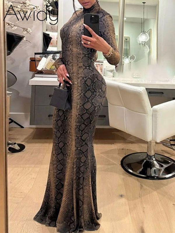 Snake-Print Maxi Dress