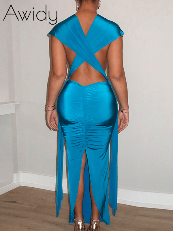 Draped Plunge Maxi Dress