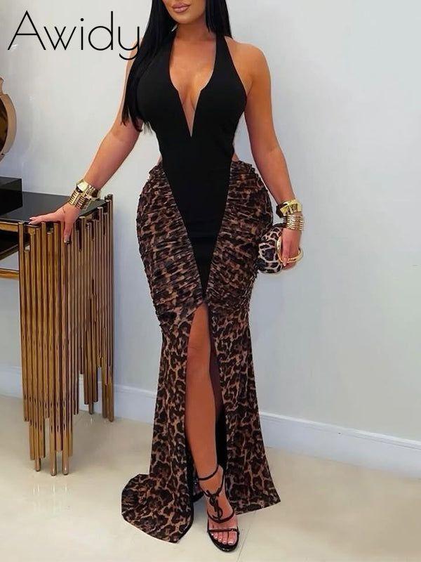 Leopard Combo Halter Dress