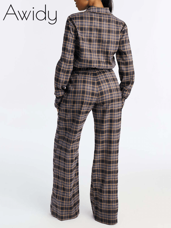 Plaid Button-Front Jumpsuit