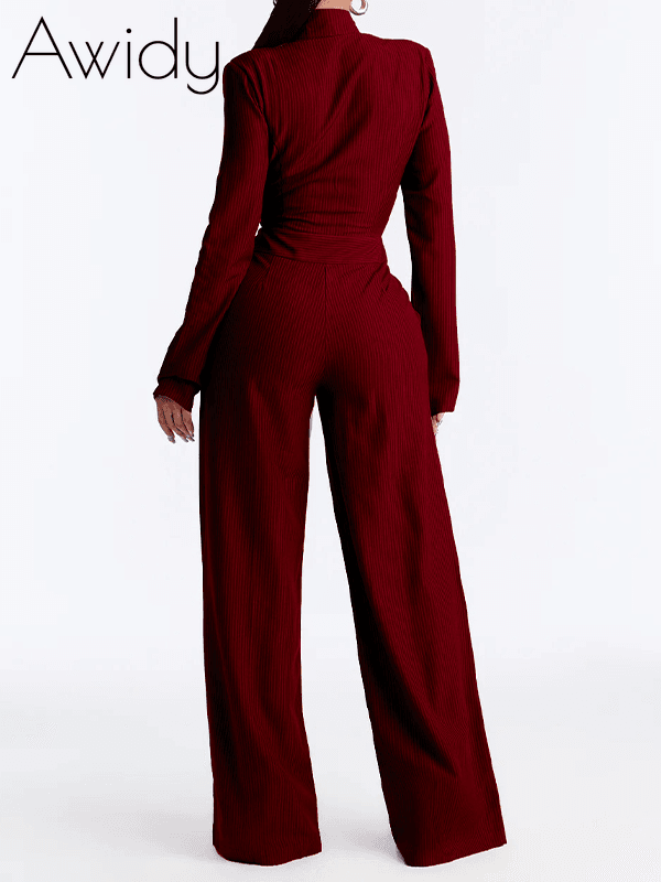 Tied-Neck Button-Front Jumpsuit