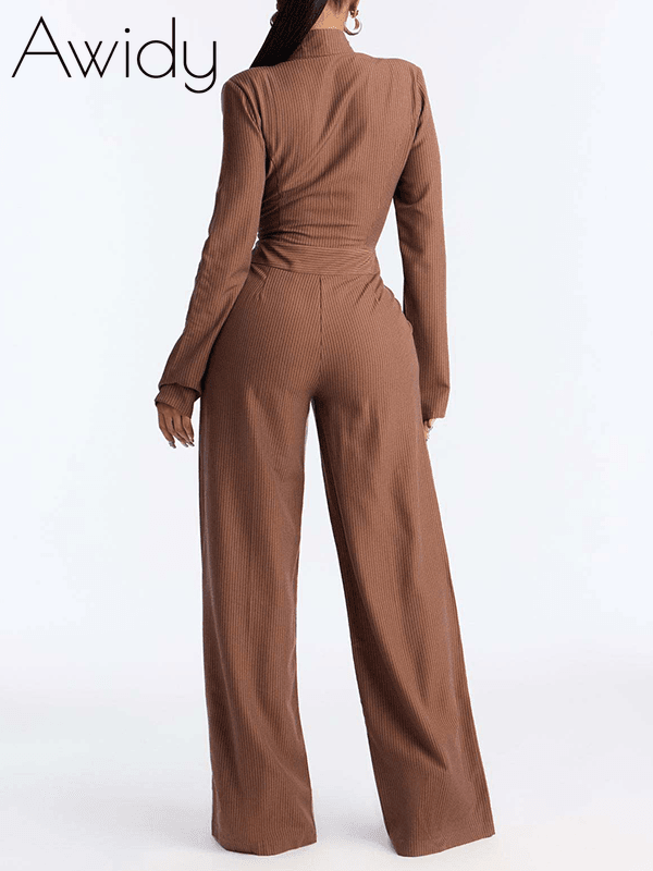 Tied-Neck Button-Front Jumpsuit