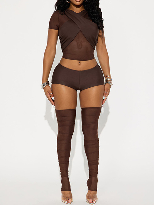 Cross Sheer Top & Shorts Set